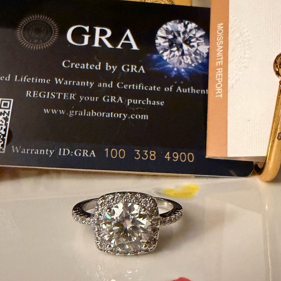 Moissanite Ring Sz. 8 & Jewelry Case. - Picture 2 of 9